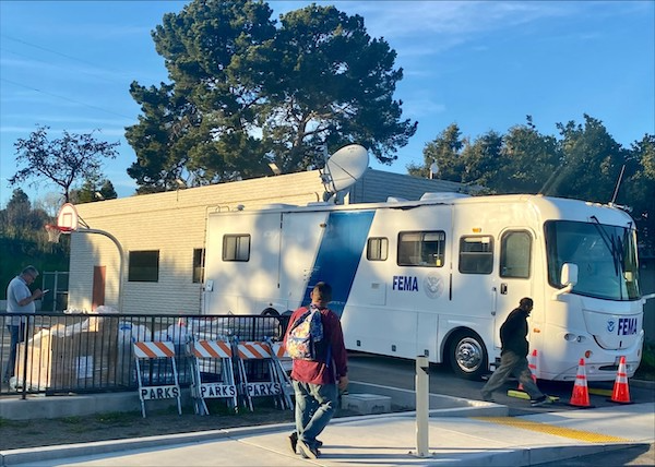 the FEMA bus has arrived at Ramsey Park in Watsonville